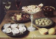 Osias Beert Style life with oysters confectionery and fruits oil painting